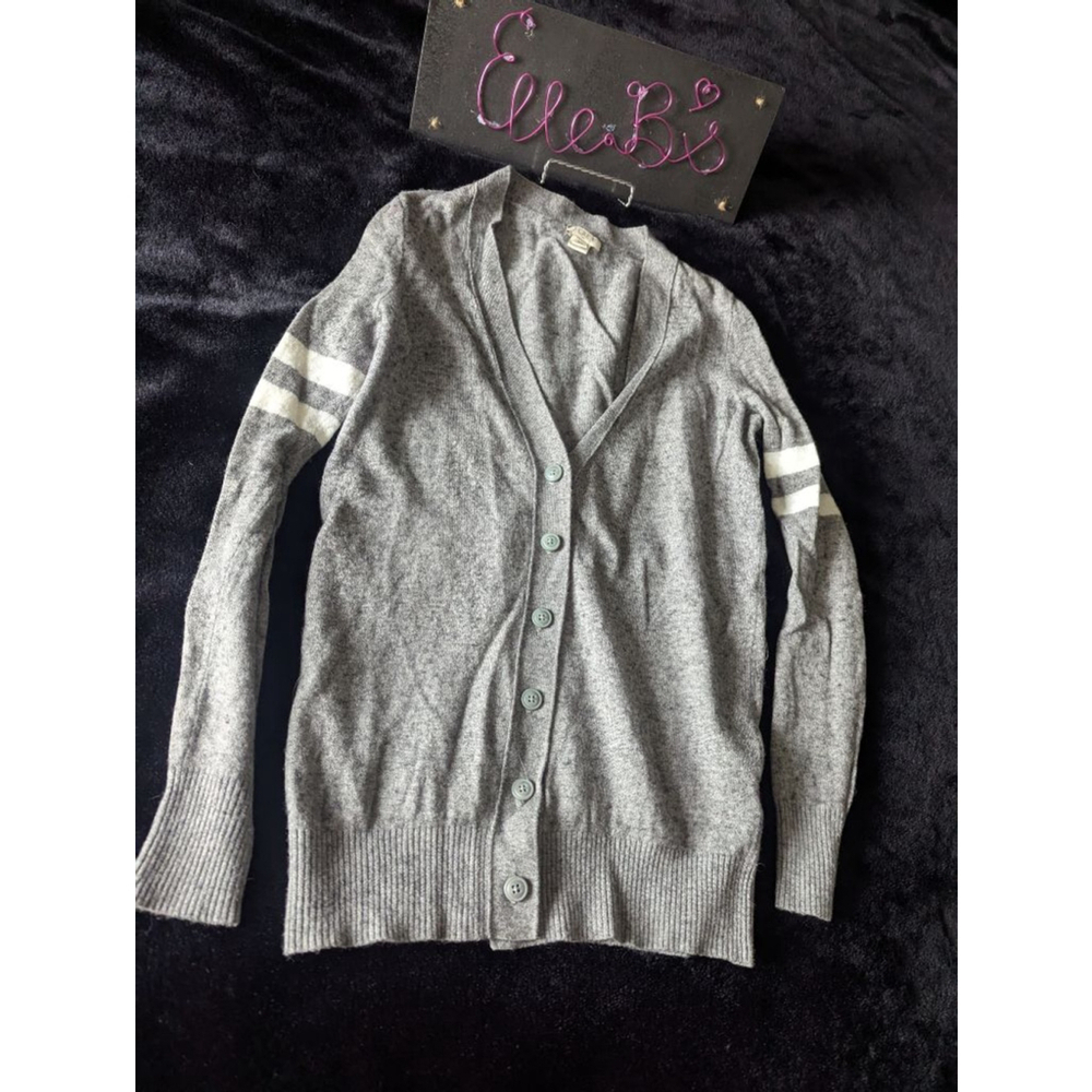 EUC J Crew Gray/ White Button Up Sweater XS